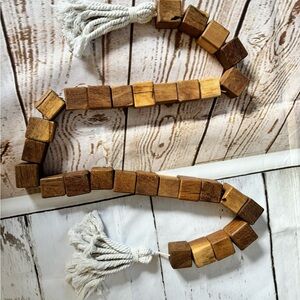 Pottery Barn Gamal Wood Cube Tassel Garland - Natural Brown